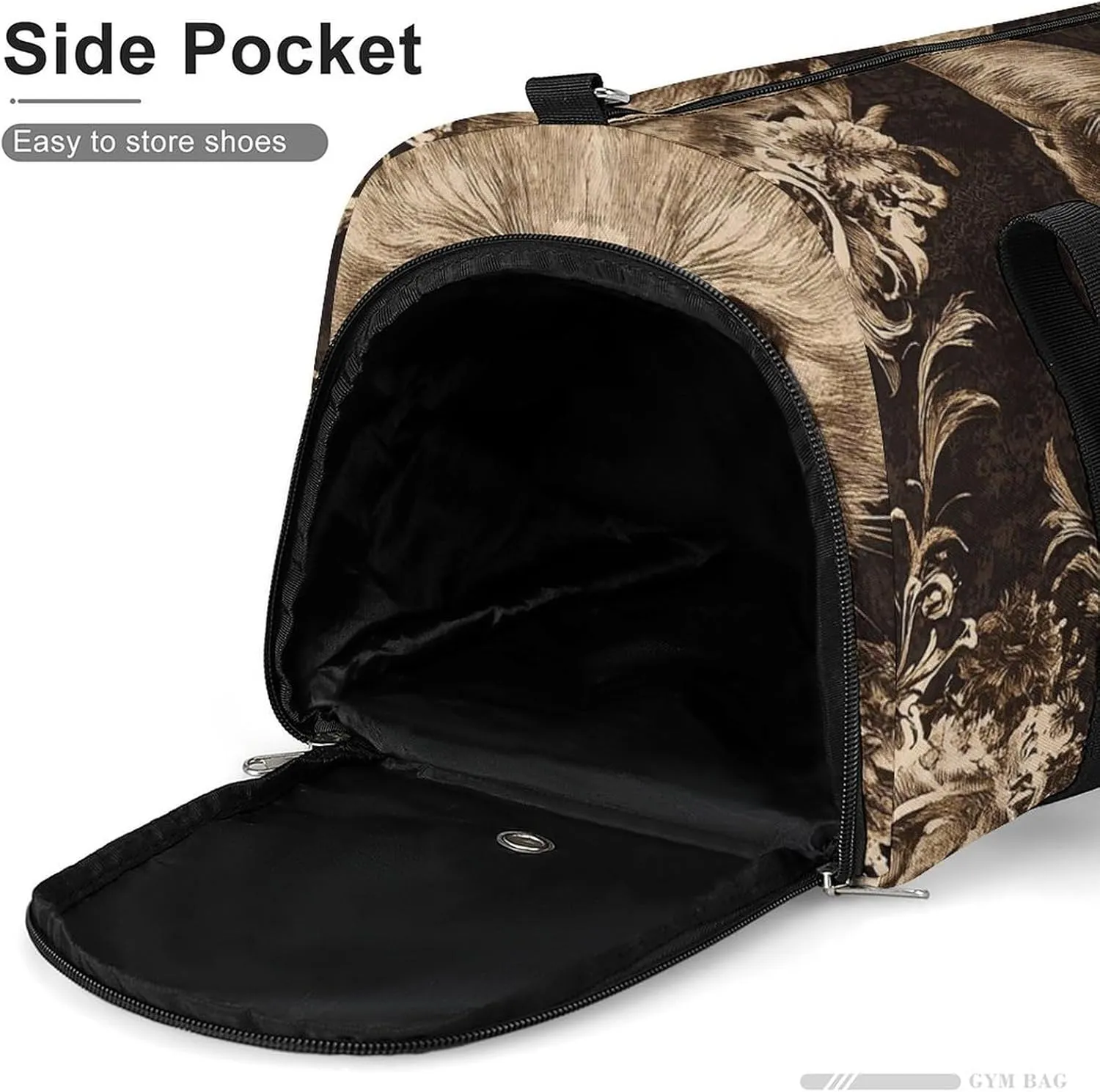 Gothic Style of Cat Fitness Large Gym Bag for Unisex with Shoe Compartment & Wet Pocket