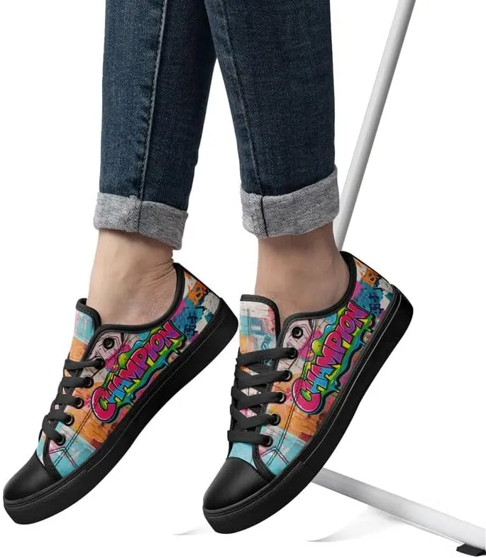 Graffiti Art Low Top Canvas Sneakers Fashion Unisex Streetwear Shoes for Boys Girls Lightweight Casual Footwear