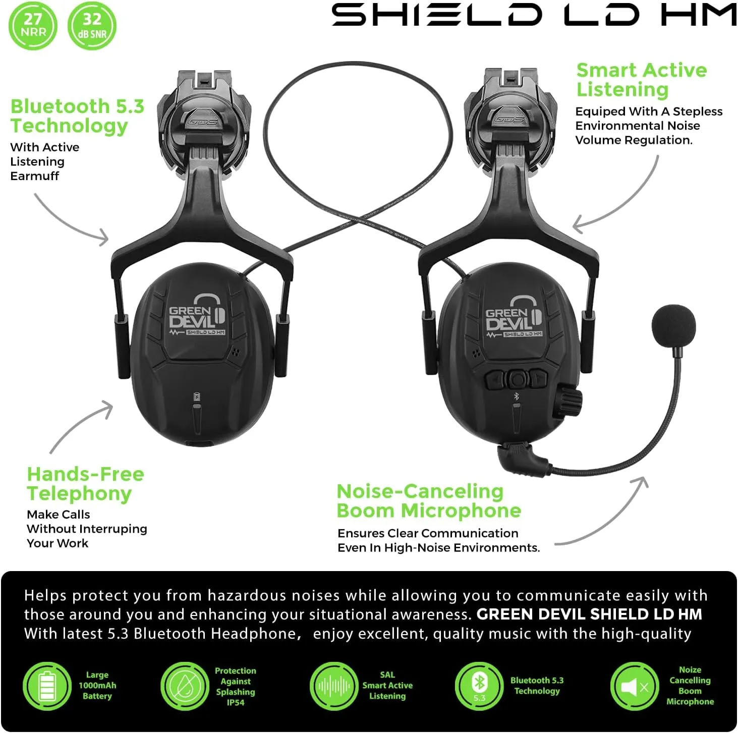 GREEN DEVIL Forestry Chainsaw Safety Helmet with Bluetooth Ear Muffs Arborist Helmet Hard Hat with Built-in Visor Face Shield 5 in 1 System Logging Garden Work Hardhats for Men Women