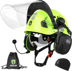 GREEN DEVIL Forestry Chainsaw Safety Helmet with Bluetooth Ear Muffs Arborist Helmet Hard Hat with Built-in Visor Face Shield 5 in 1 System Logging Garden Work Hardhats for Men Women