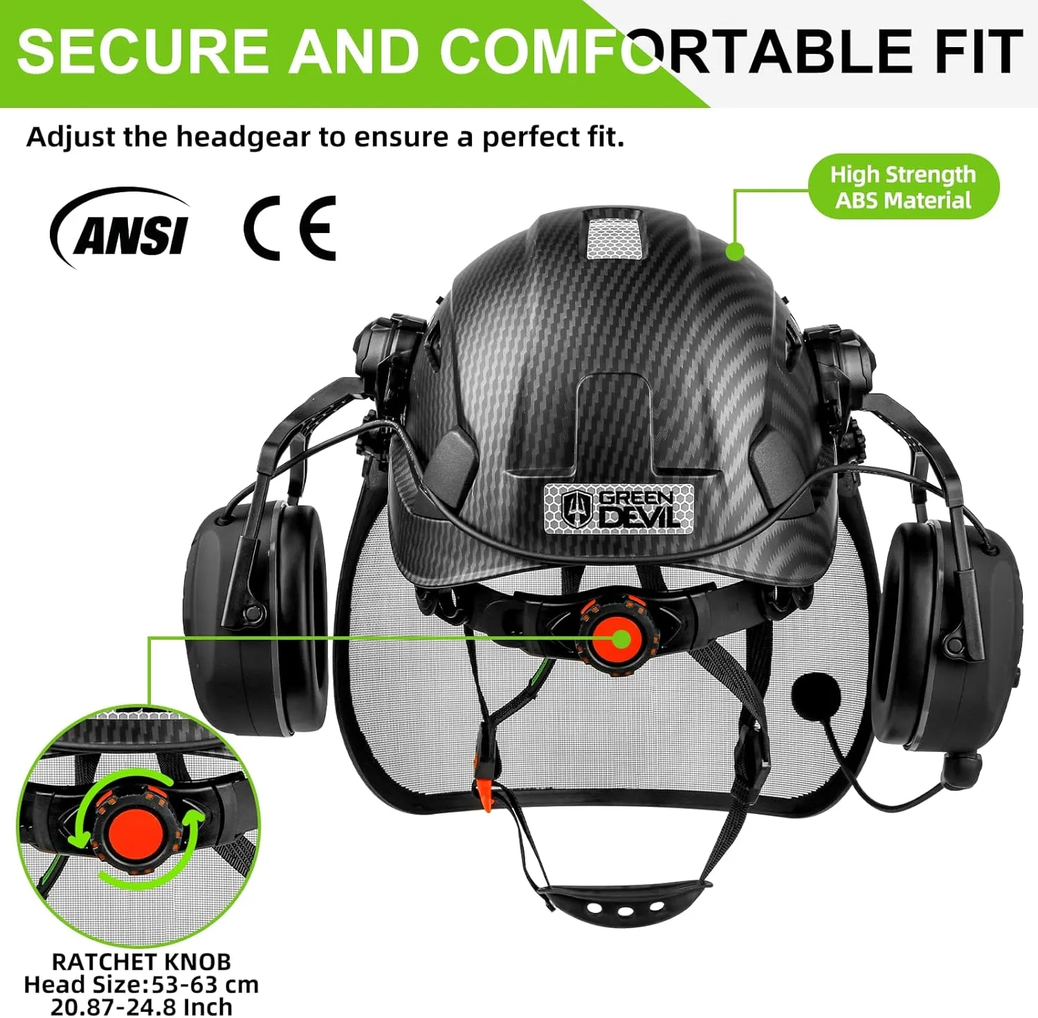 GREEN DEVIL Forestry Chainsaw Safety Helmet with Bluetooth Ear Muffs Arborist Helmet Hard Hat with Built-in Visor Face Shield 5 in 1 System Logging Garden Work Hardhats for Men Women