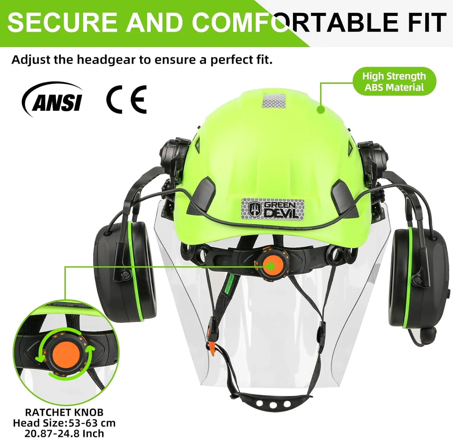 GREEN DEVIL Forestry Chainsaw Safety Helmet with Bluetooth Ear Muffs Arborist Helmet Hard Hat with Built-in Visor Face Shield 5 in 1 System Logging Garden Work Hardhats for Men Women