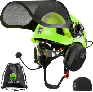 GREEN DEVIL Forestry Chainsaw Safety Helmet with Bluetooth Ear Muffs Arborist Helmet Hard Hat with Built-in Visor Mesh Face Shield 5 in 1 System Logging Garden Work Hardhats for Men Women