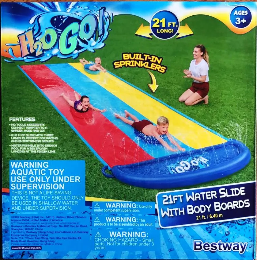 H2OGO Triple Water Slide With 3 Body Boards / Multi-Colour /Size 6.4m x 2.07m