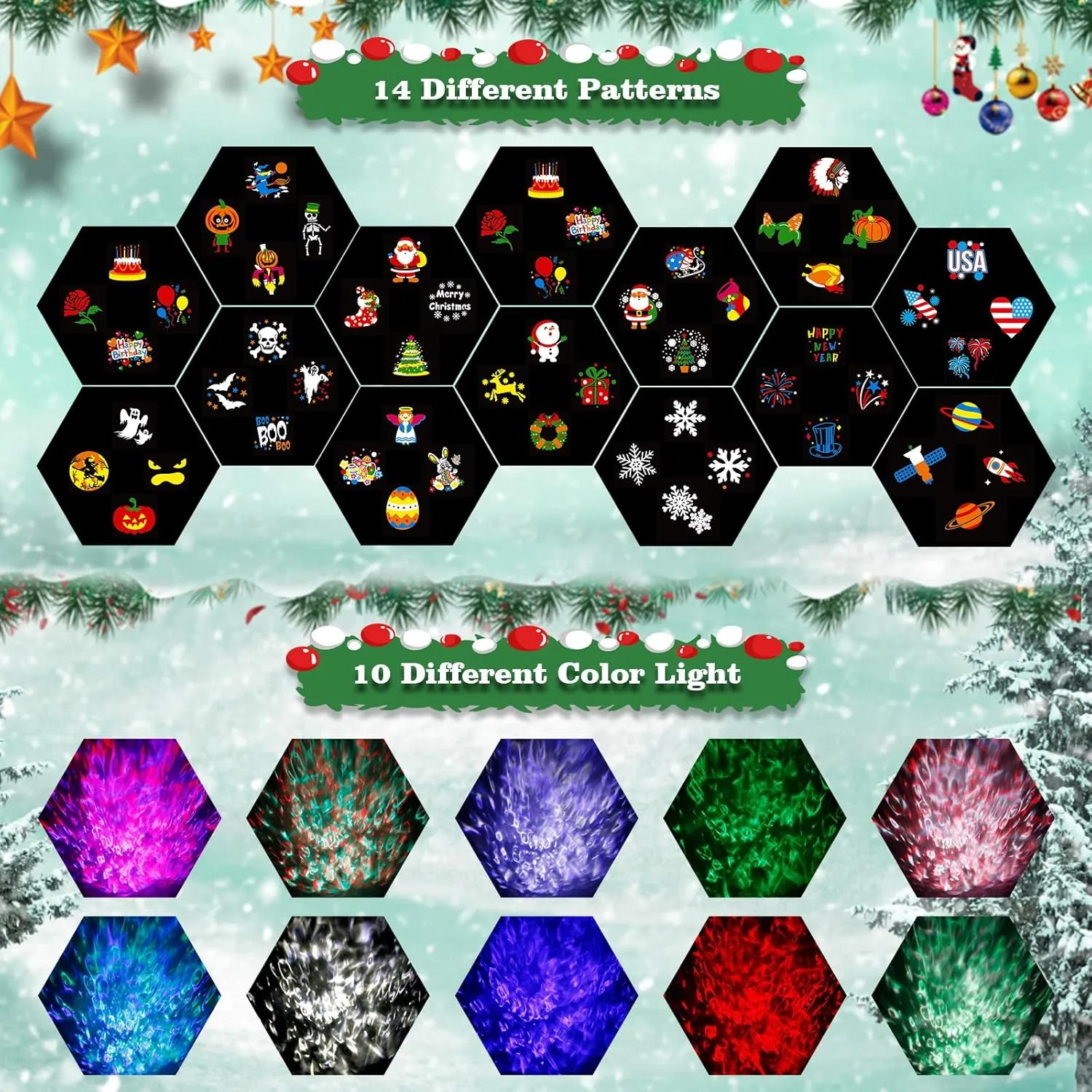 Halloween Christmas Projector Lights Outdoor Waterproof Holiday Projector 14 HD Slides (3D Ocean Wave  Patterns) LED Landscape Lights Lights Xmas Halloween Decorations Projector for Yard Garden