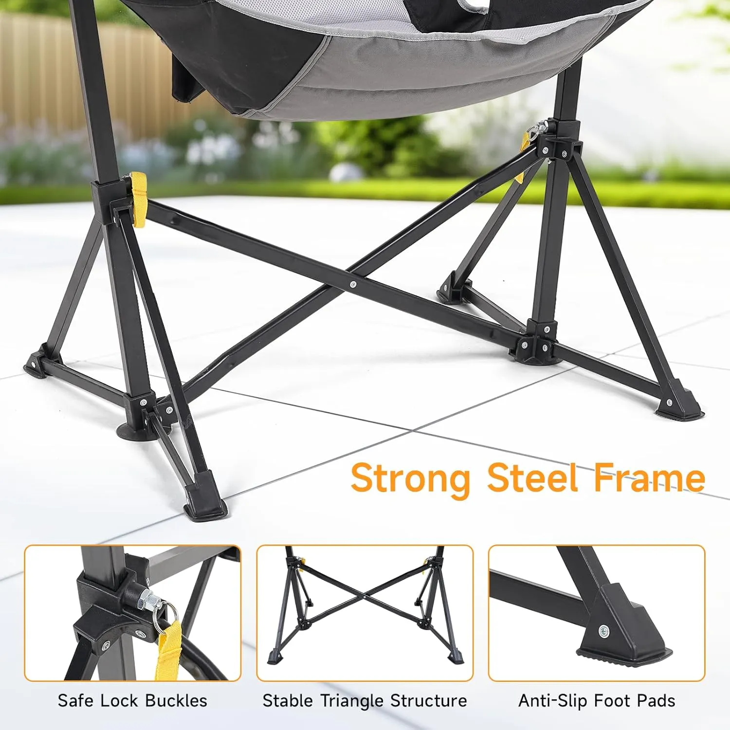 Hammock Chair Set of 2 with Adjustable Backrest, Foldable Swing Chair Outdoor with Headrest and Cup Holder, Stable Camping Chair with Padder Seat for Camping, Patio, Garden, and Indoors, Black