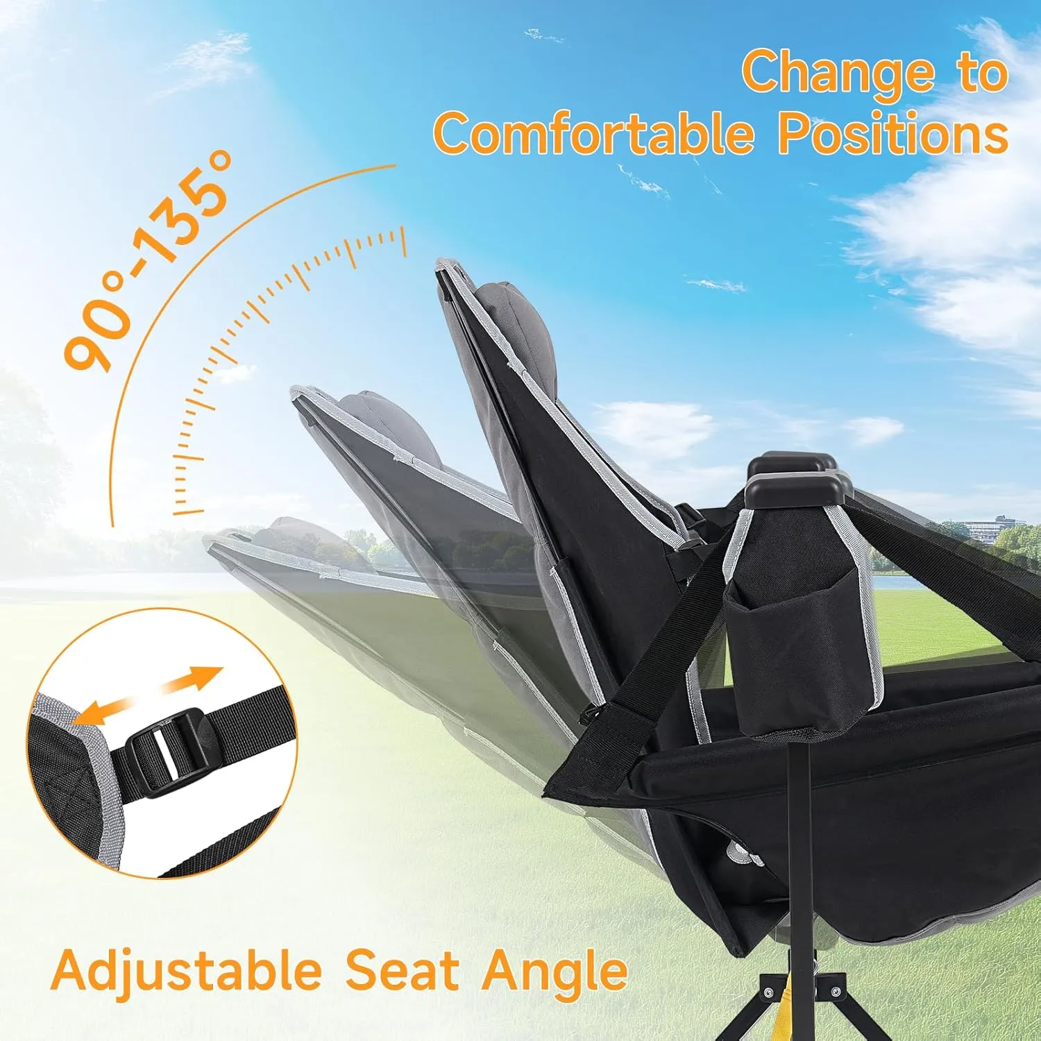 Hammock Chair Set of 2 with Adjustable Backrest, Foldable Swing Chair Outdoor with Headrest and Cup Holder, Stable Camping Chair with Padder Seat for Camping, Patio, Garden, and Indoors, Black