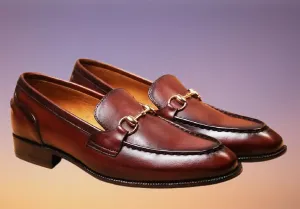 Handmade Brown Leather Moccasin Dress Shoes for Men