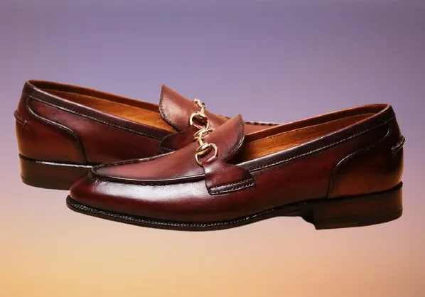 Handmade Brown Leather Moccasin Dress Shoes for Men