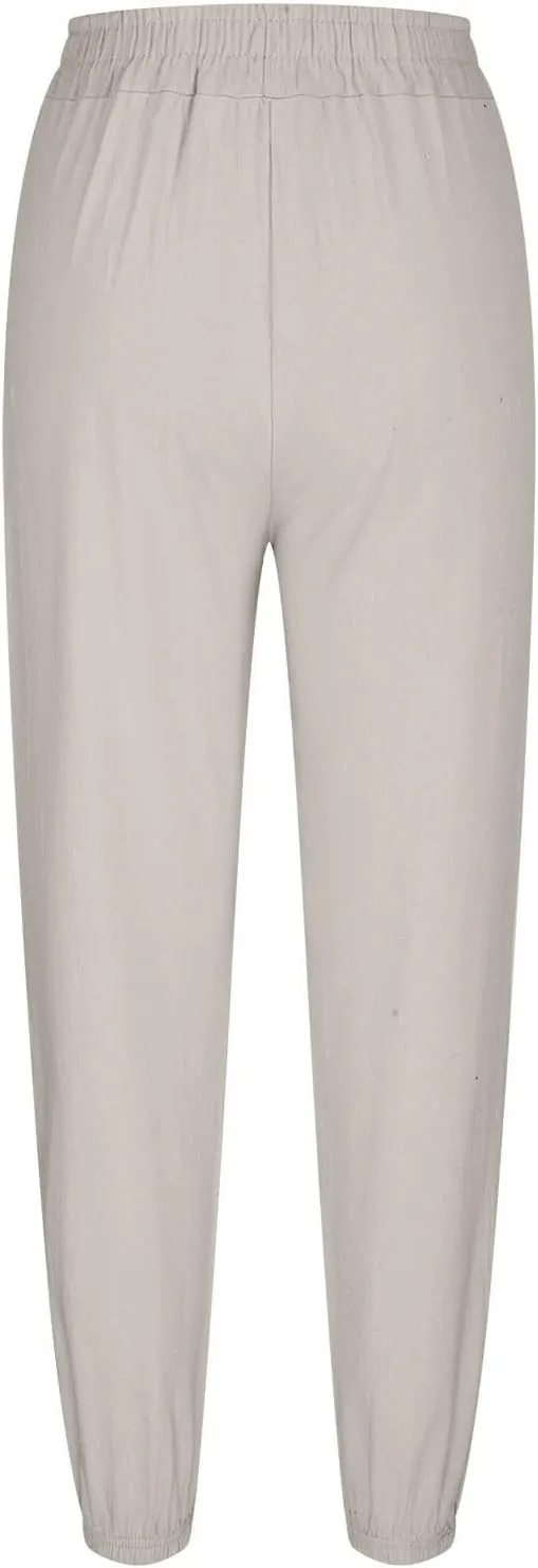 Harem Pants Women High Waisted Baggy Wide Leg Trousers Cotton Linen Palazzo Pants with Pockets Summer Outfits for Women