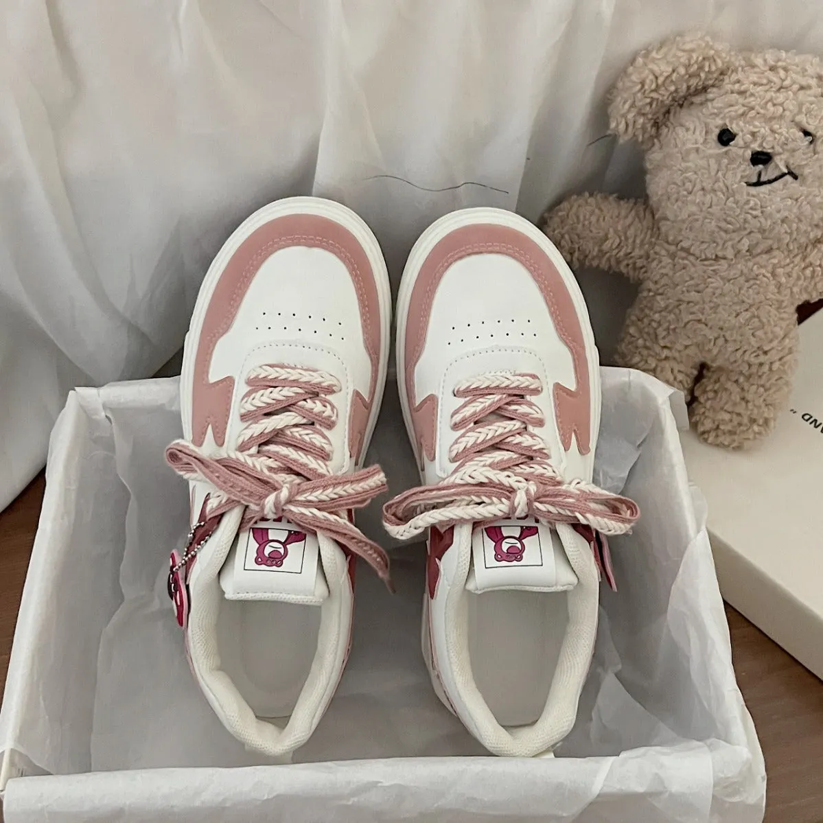 High-Value Thick-Soled White Sports Casual Shoes
