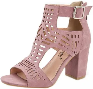 HINDOLA Women's Sandals Summer Block Heels Buckle up Sandal Women Cut Out Peep Toe Zipper Block Heel High heel