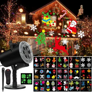 Holiday Projector Light, Halloween Christmas Projector Lights 16 HD Slides LED Waterproof Light Outdoor Indoor Light with Remote Control for Party Garden Halloween Xmas Holiday Landscape Decor
