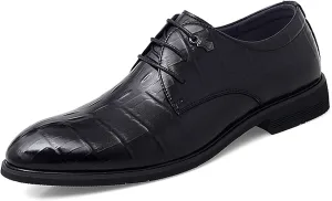 HOOENG Dress Oxford Formal Shoes for Men Lace Up Round Burnish Toe Crocodile Embossed Vegan Leather Rubber Sole Low Top Non Slip Anti-Slip Party