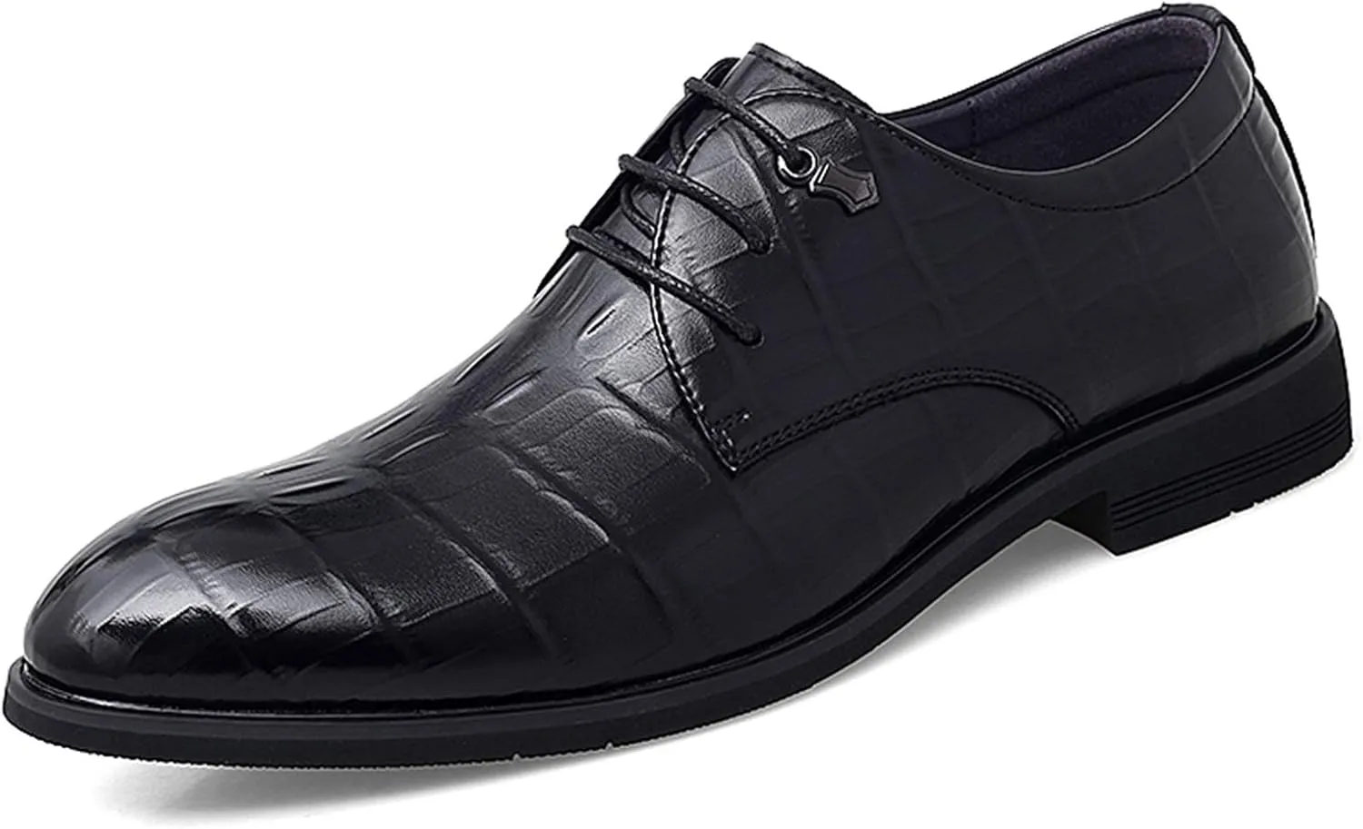 HOOENG Dress Oxford Formal Shoes for Men Lace Up Round Burnish Toe Crocodile Embossed Vegan Leather Rubber Sole Low Top Non Slip Anti-Slip Party