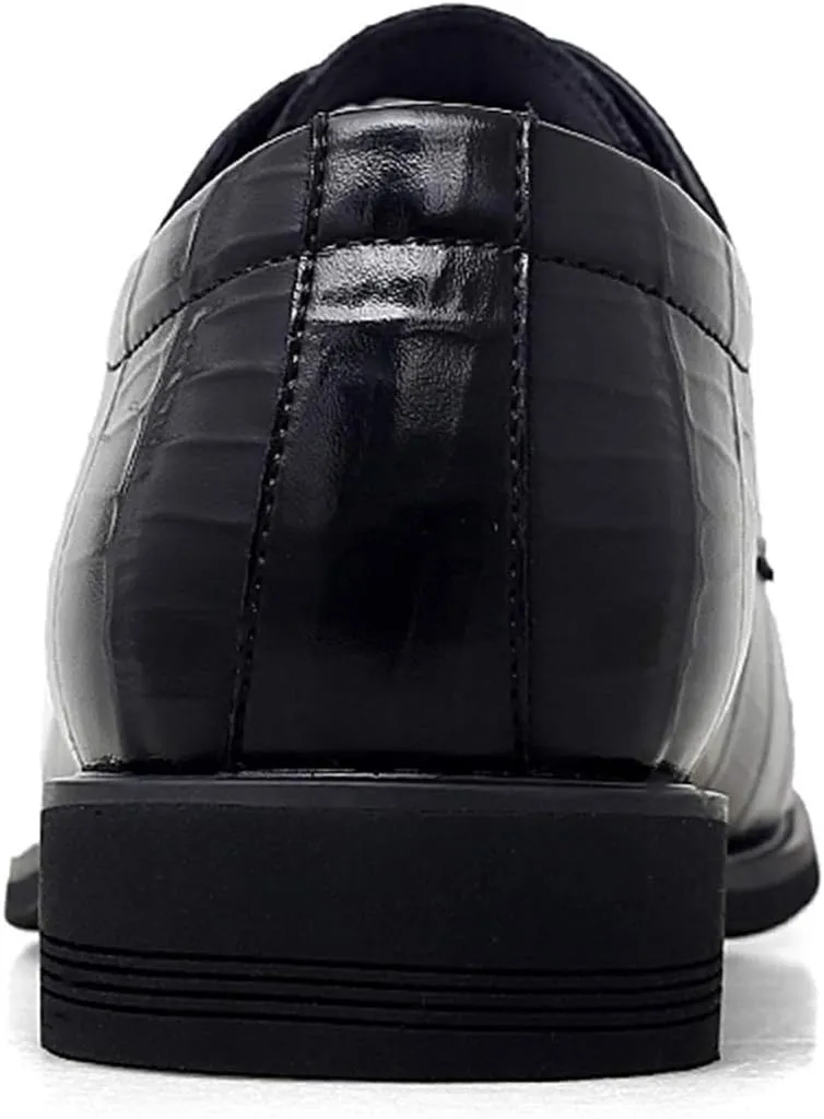 HOOENG Dress Oxford Formal Shoes for Men Lace Up Round Burnish Toe Crocodile Embossed Vegan Leather Rubber Sole Low Top Non Slip Anti-Slip Party