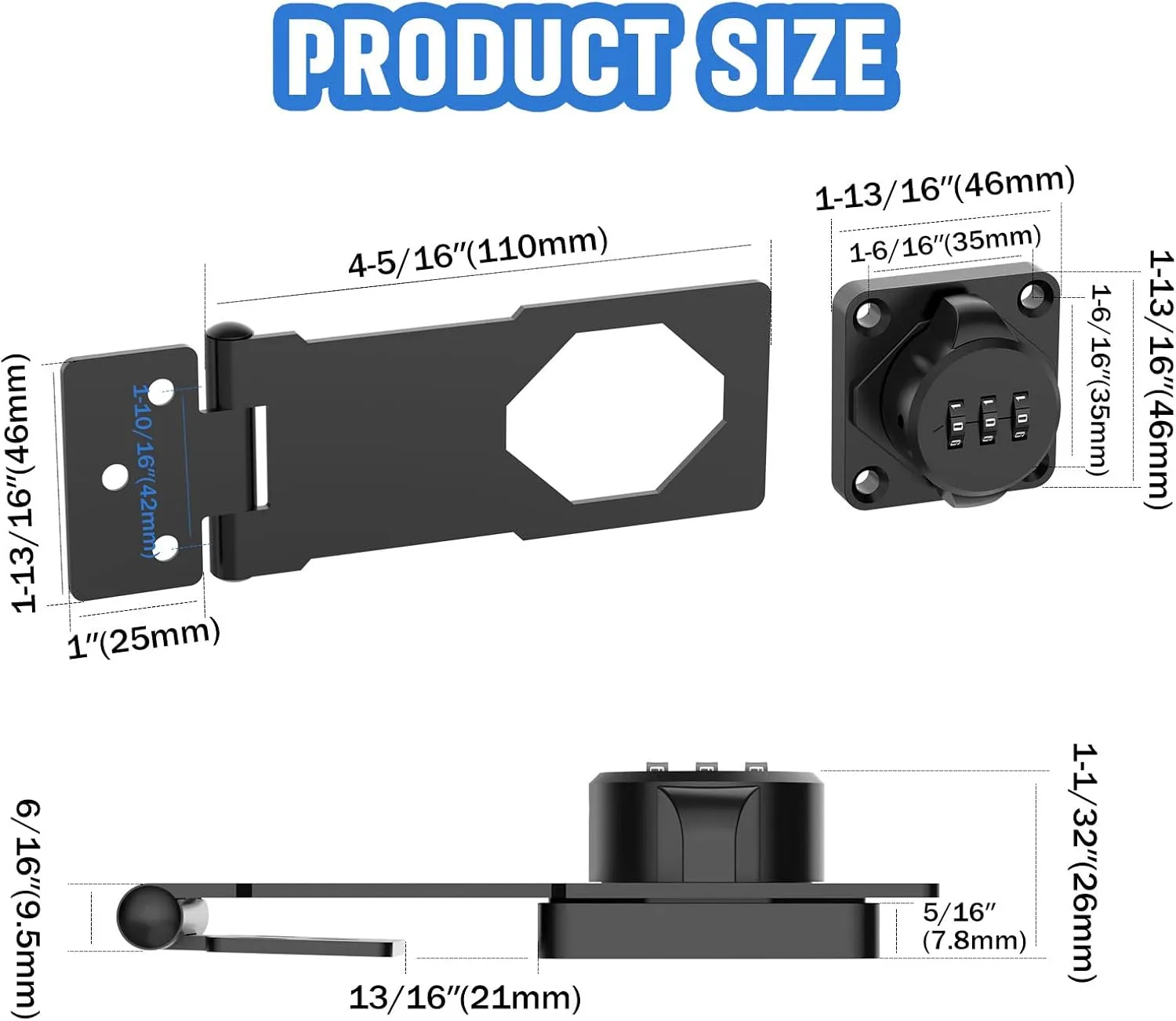 Household Cabinet Password Hasp Locks, Cabinet Locks with Combination, Door Security Slide Latch for Small Barn Doors, Bathroom, Outdoor, Garden (4 Pack Black)