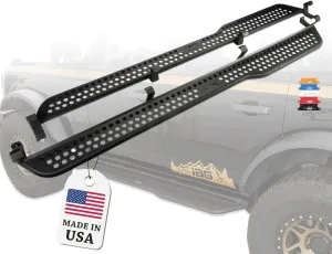 IAG Full Length EZ-Step Add-On - Made in USA for Ford Bronco 2021  w/rockrails (4 Door, Black Logo Plate, 1 Pair) (Does not fit Raptor or Sport)