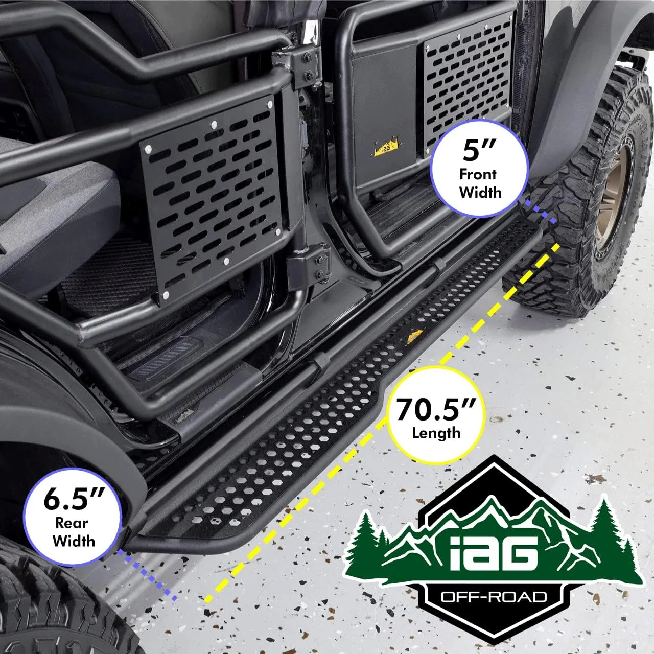 IAG Full Length EZ-Step Add-On - Made in USA for Ford Bronco 2021  w/rockrails (4 Door, Black Logo Plate, 1 Pair) (Does not fit Raptor or Sport)