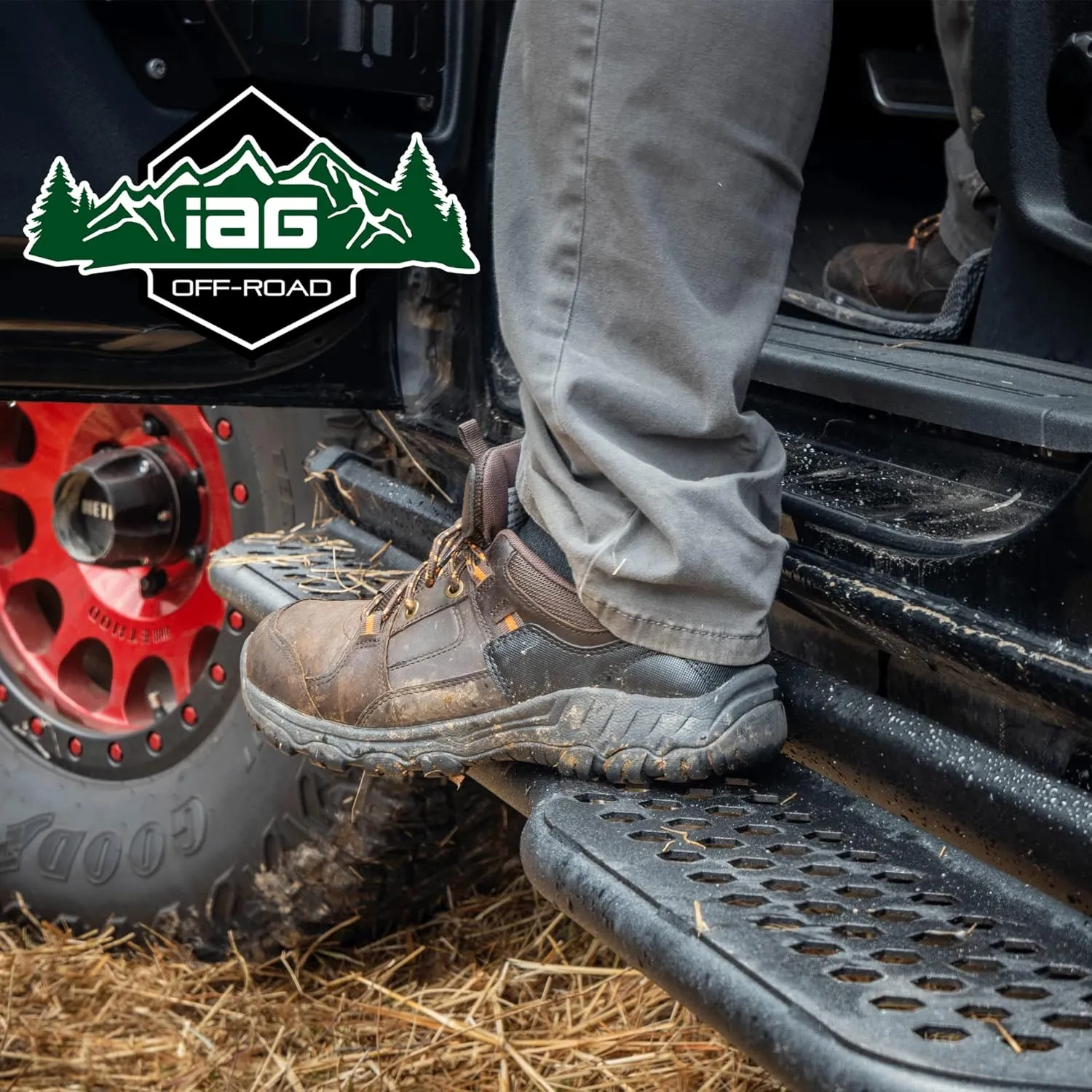 IAG Full Length EZ-Step Add-On - Made in USA for Ford Bronco 2021  w/rockrails (4 Door, Black Logo Plate, 1 Pair) (Does not fit Raptor or Sport)