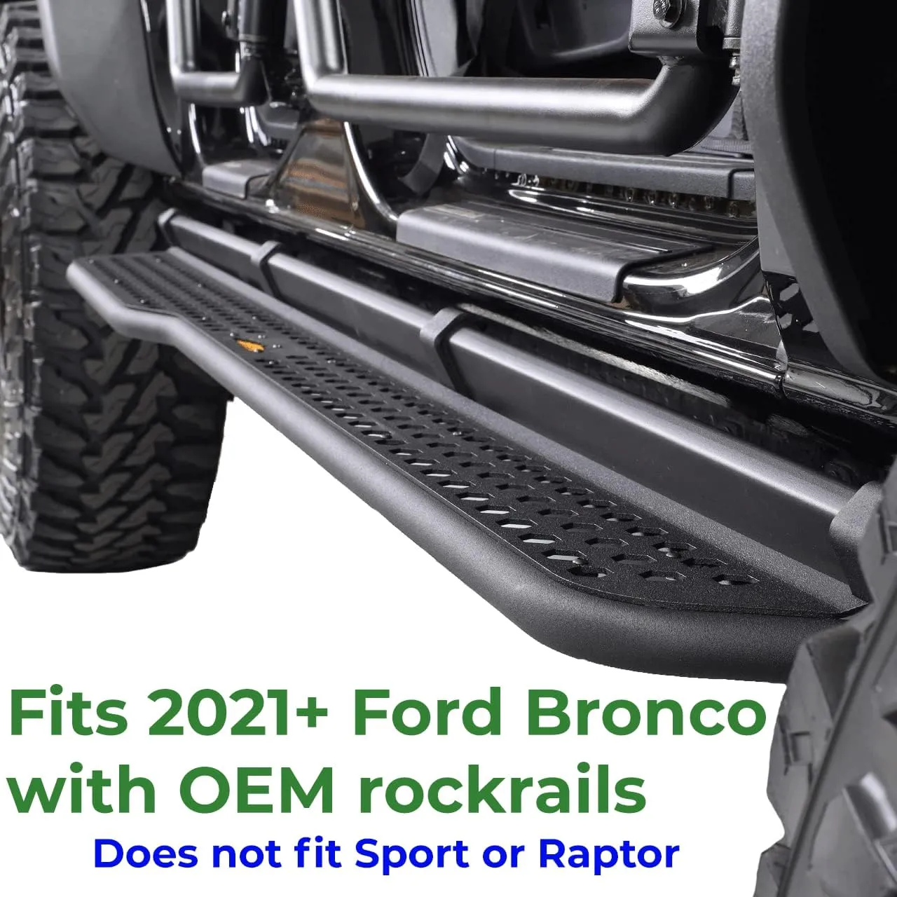 IAG Full Length EZ-Step Add-On - Made in USA for Ford Bronco 2021  w/rockrails (4 Door, Black Logo Plate, 1 Pair) (Does not fit Raptor or Sport)