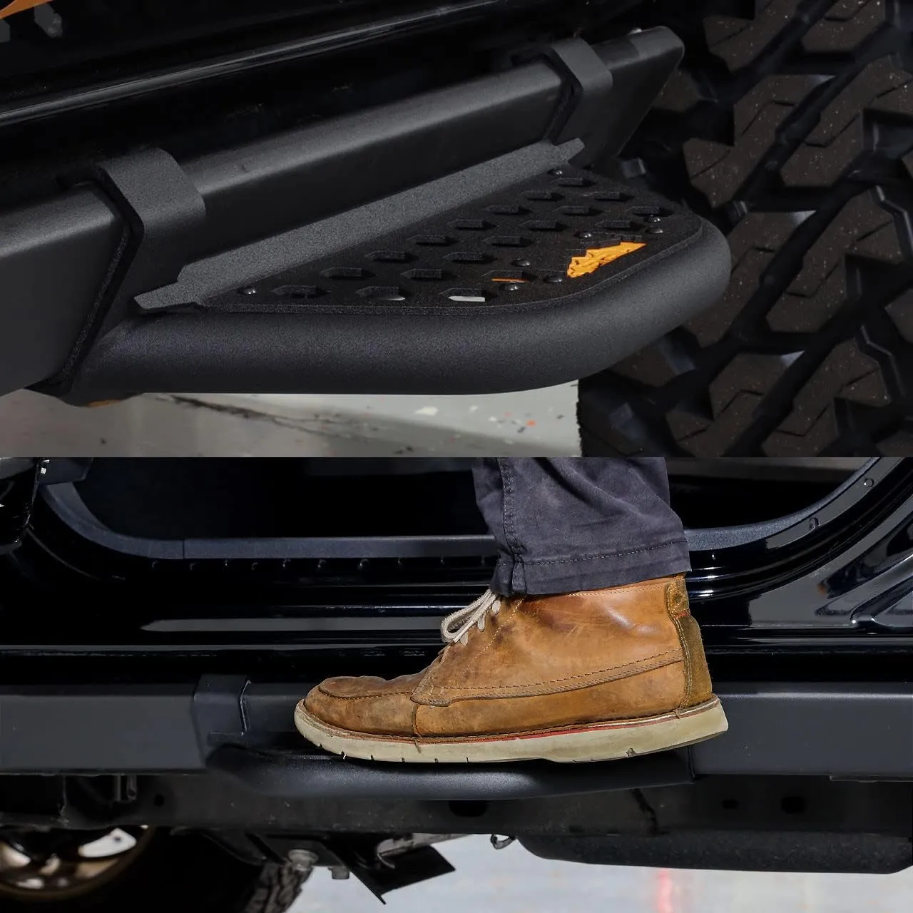 IAG V2 EZ-Step Add-On - Made in USA for Ford Bronco 2021  w/rockrails (2 Door, Orange Logo Plate, 1 Pair) (Does not fit Raptor or Sport)