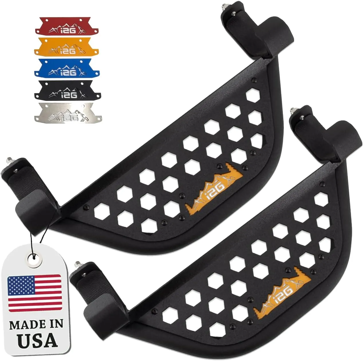 IAG V2 EZ-Step Add-On - Made in USA for Ford Bronco 2021  w/rockrails (2 Door, Orange Logo Plate, 1 Pair) (Does not fit Raptor or Sport)