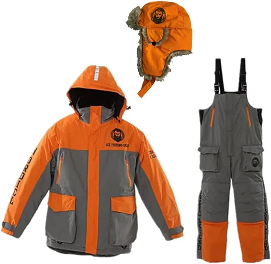 Ice Fishing Suit, Insulated Bibs Jacket and Hat, Waterproof Gear for Ice Fishing and Snowmobiling(Large Size)