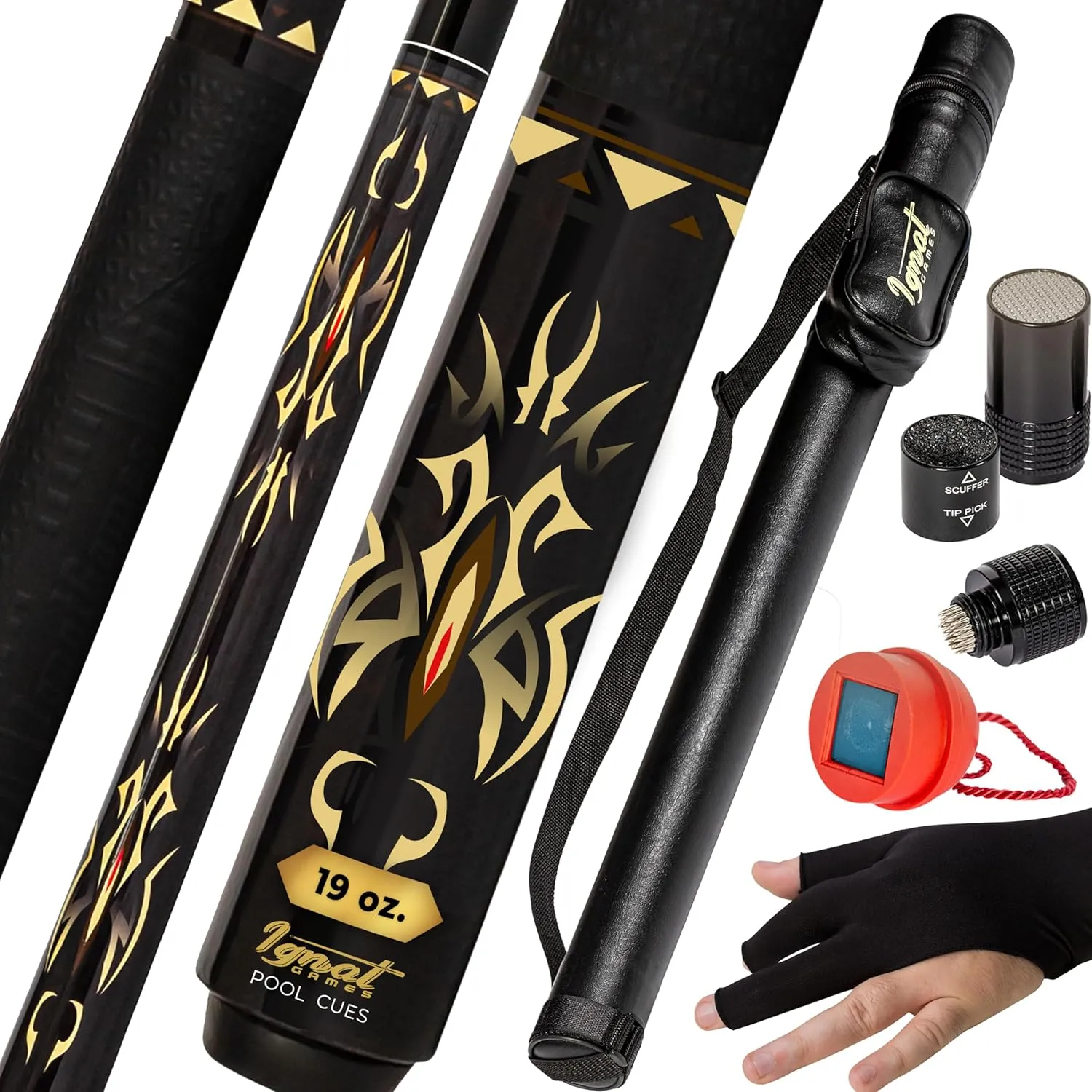 IgnatGames 2-Pieces Pool Cue Stick - 58" Canadian Maple Professional Billiard Pool Cues Sticks with Low Deflection Shaft - Hard Case, 3 in 1 Tip Maintenance Tool, 3 Finger Glove and Chalk Holder