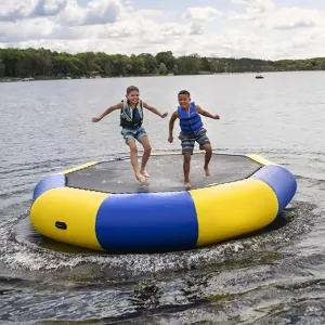 Inflatable Water Trampoline - PVC Inflatable Lake Trampoline with Slide with Slide/Tube/Jumping Pillow Bag Bouncing Platform, Water Bounce House,