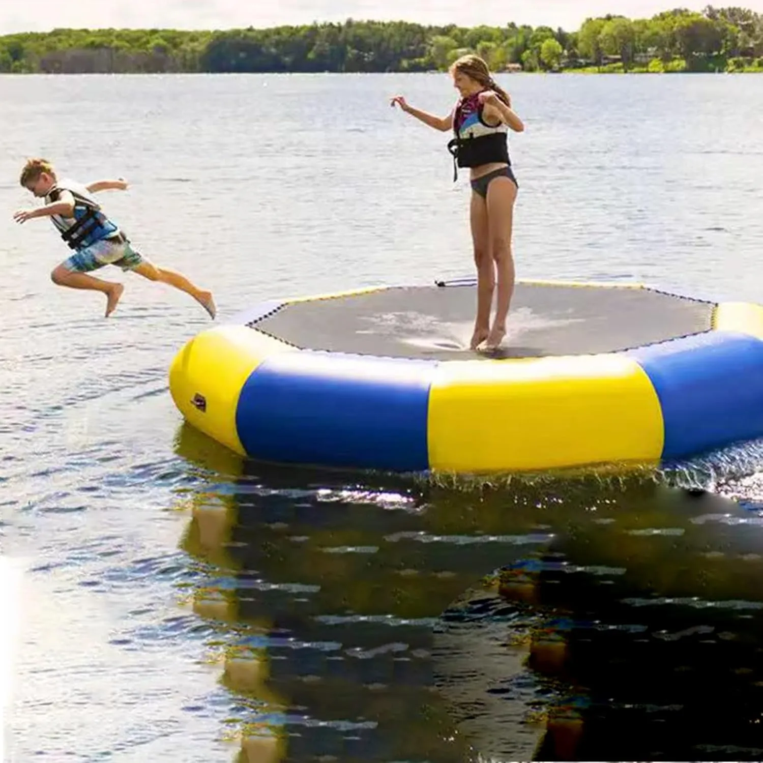 Inflatable Water Trampoline - PVC Inflatable Lake Trampoline with Slide with Slide/Tube/Jumping Pillow Bag Bouncing Platform, Water Bounce House,