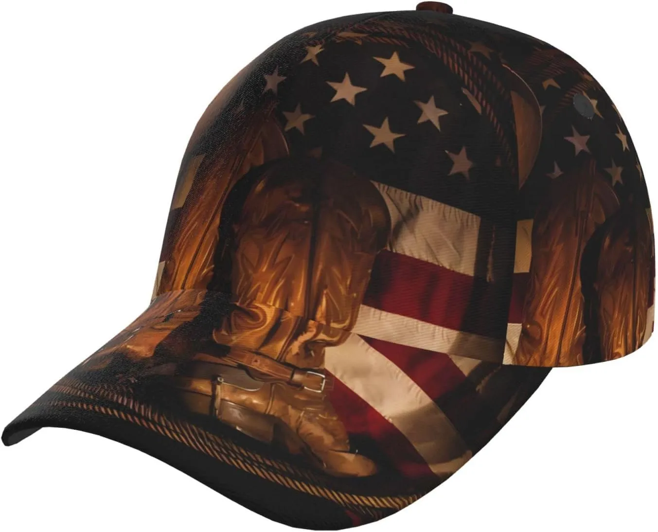 IRSHI American Flag with Cowboy Boots Versatile Adjustable Baseball Caps with Hip Hop Style, Perfect for Summer,Outdoor Activities, Unisex Headwear Black