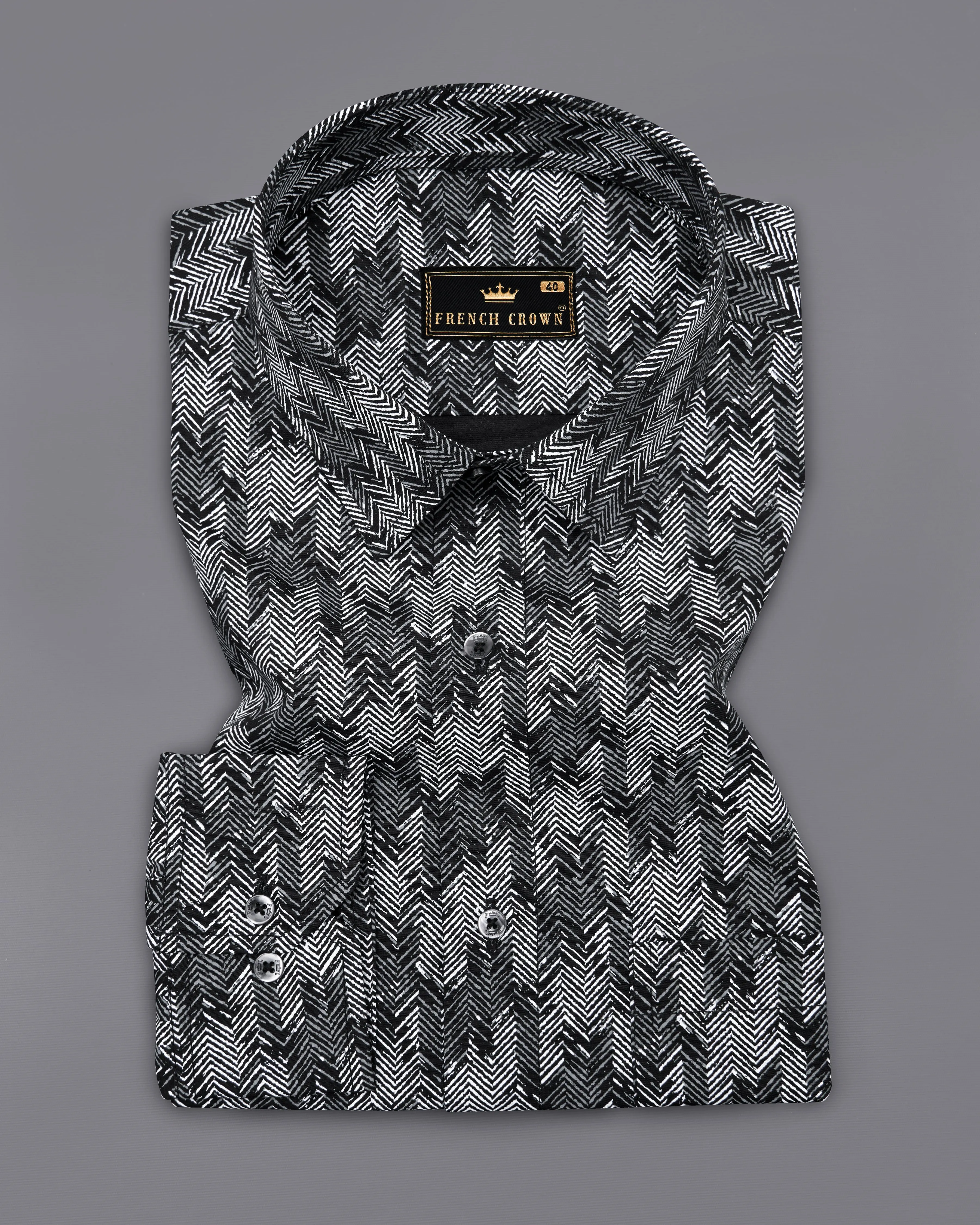 Jade Black with Gravel Gray Sanganeri Block Printed Royal Oxford Shirt