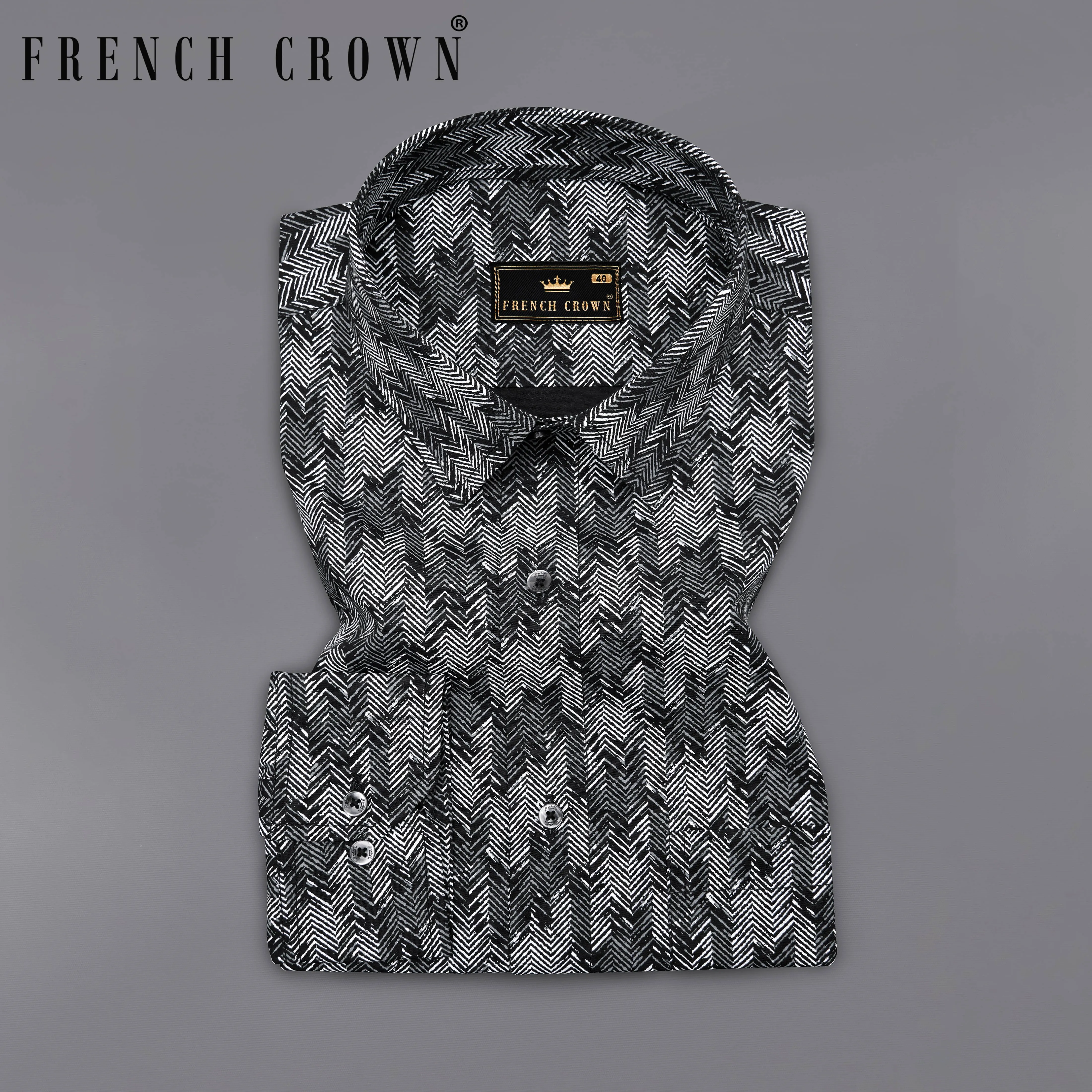 Jade Black with Gravel Gray Sanganeri Block Printed Royal Oxford Shirt