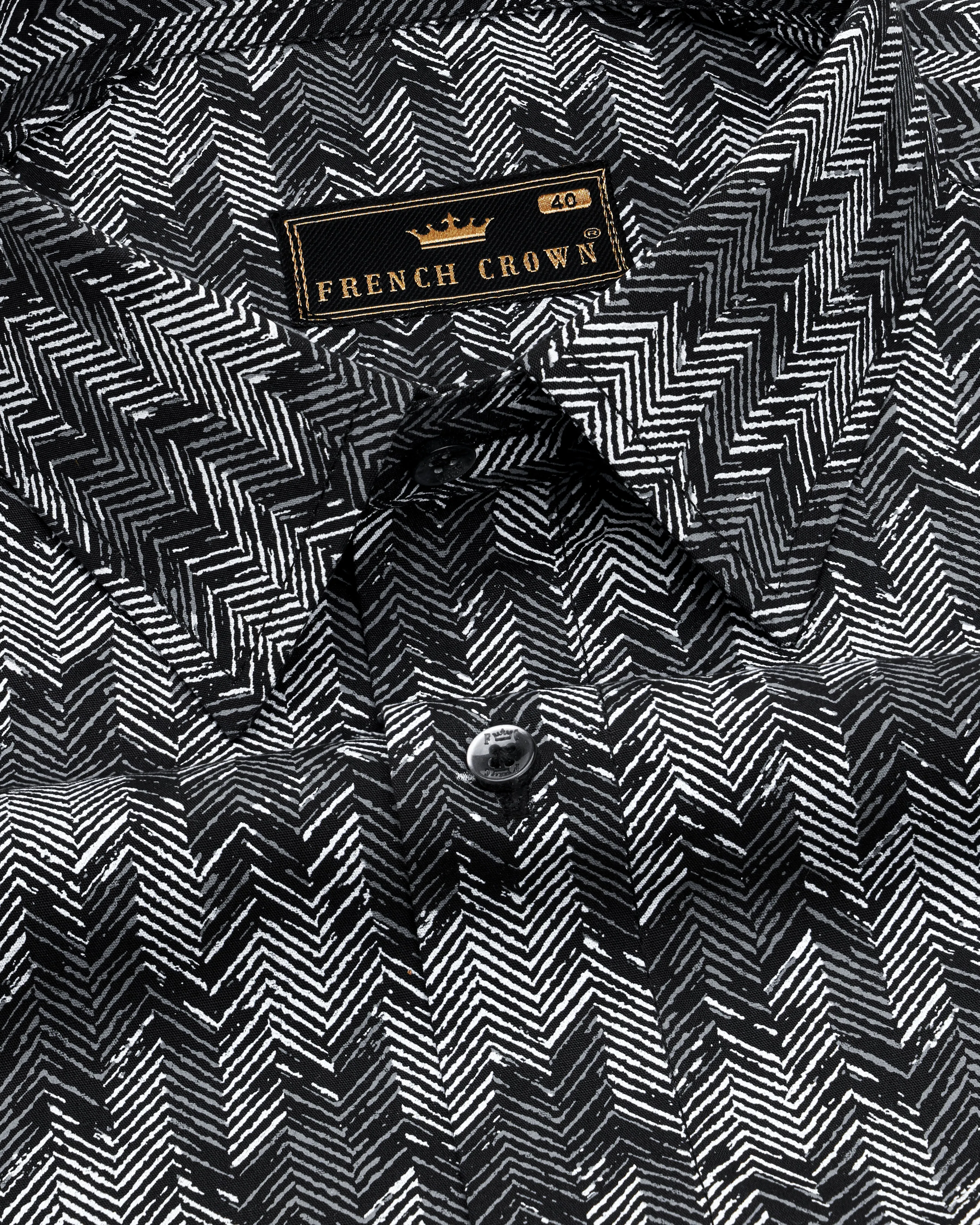Jade Black with Gravel Gray Sanganeri Block Printed Royal Oxford Shirt