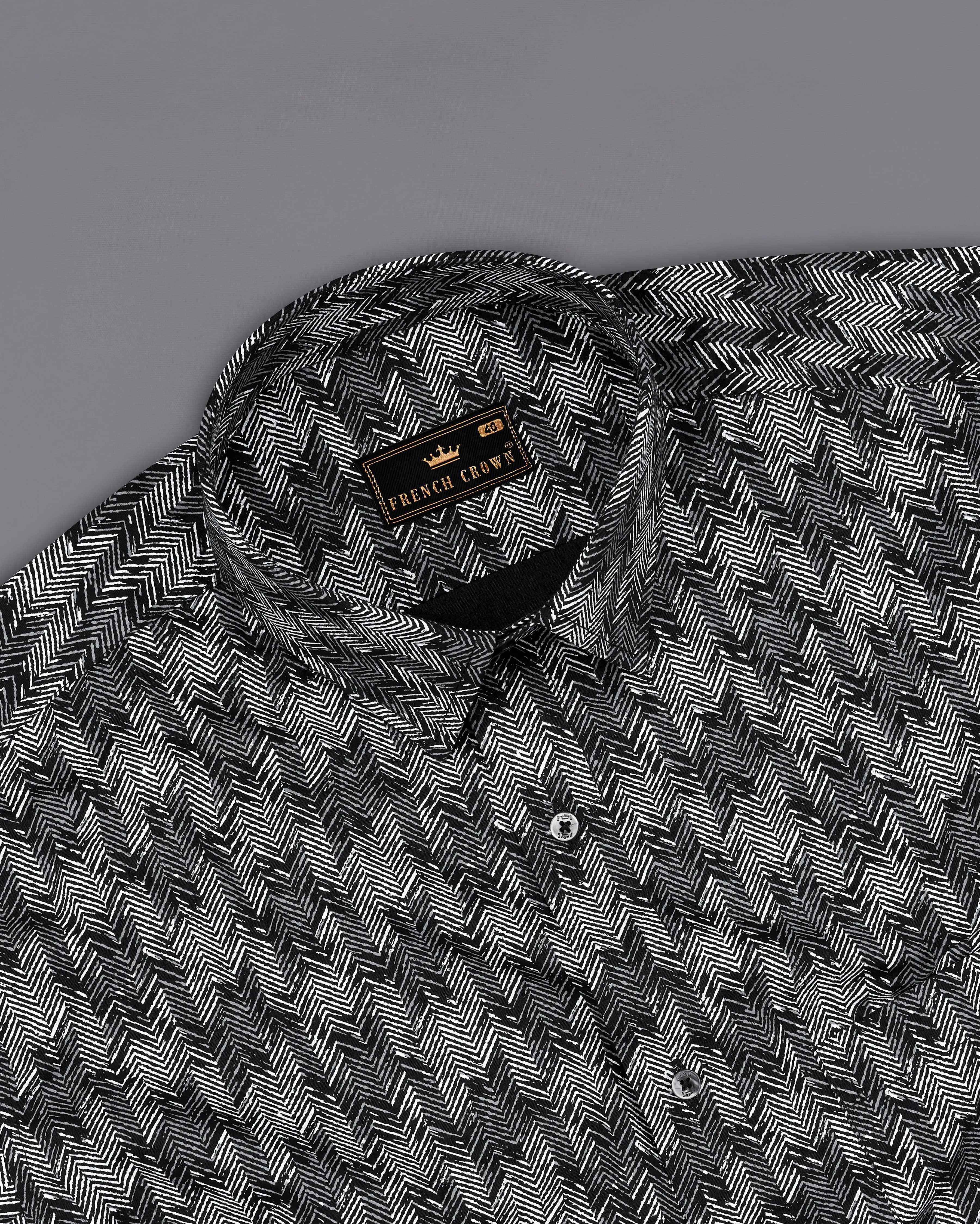 Jade Black with Gravel Gray Sanganeri Block Printed Royal Oxford Shirt