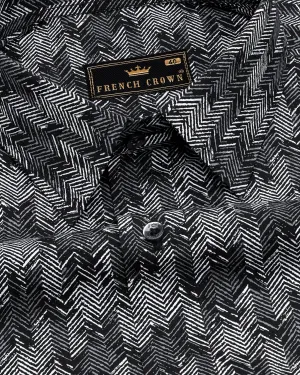 Jade Black with Gravel Gray Sanganeri Block Printed Royal Oxford Shirt
