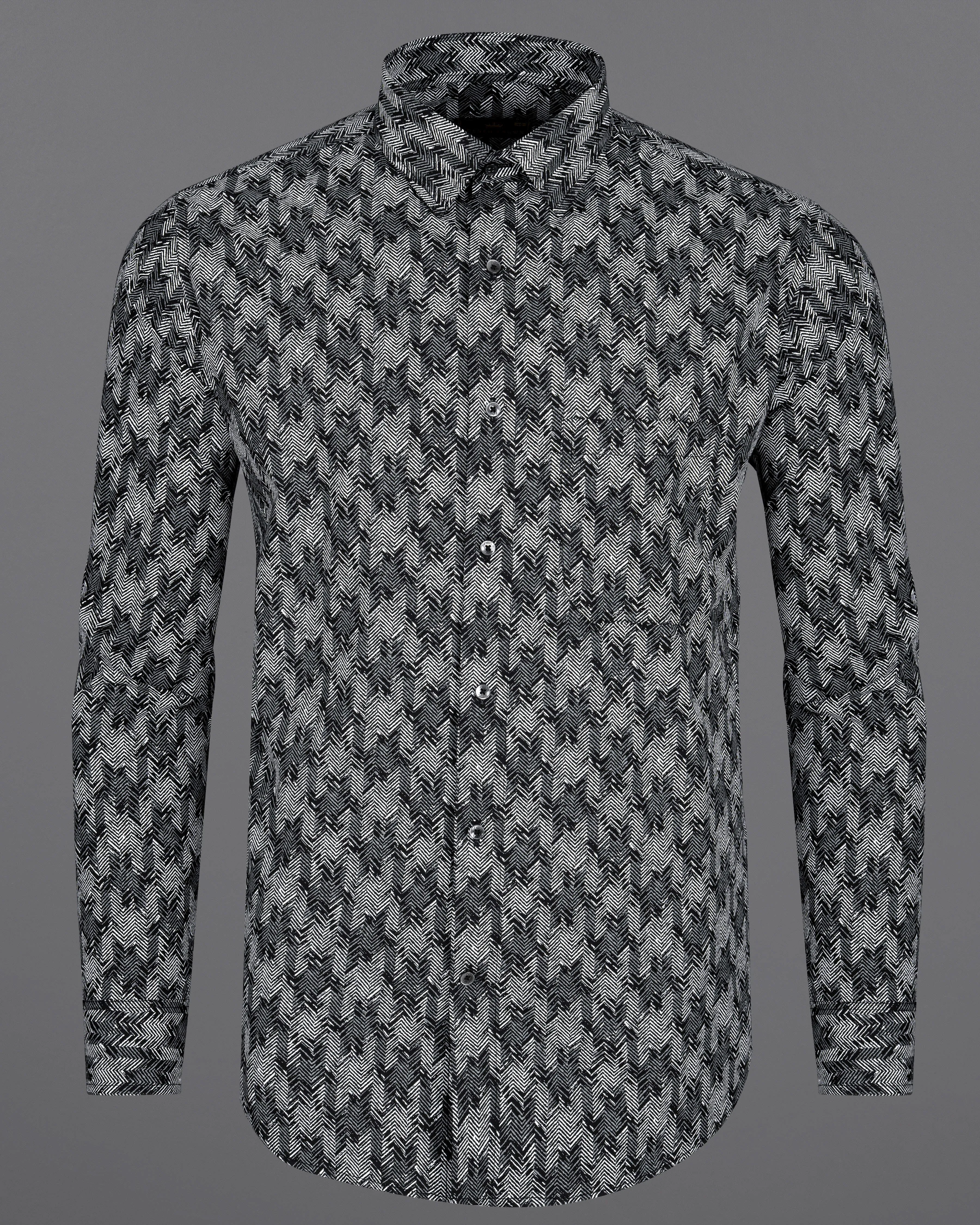 Jade Black with Gravel Gray Sanganeri Block Printed Royal Oxford Shirt