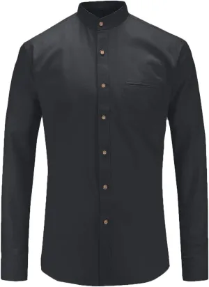 Jandukar Banded Collar Dress Shirts for Men Long Sleeve Oxford Button Down Mandarin Collar Shirt