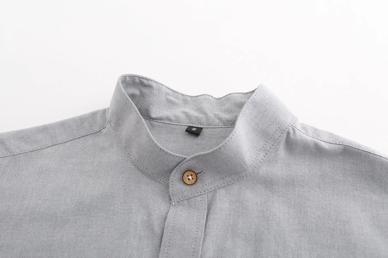 Jandukar Banded Collar Dress Shirts for Men Long Sleeve Oxford Button Down Mandarin Collar Shirt