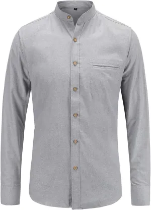 Jandukar Banded Collar Dress Shirts for Men Long Sleeve Oxford Button Down Mandarin Collar Shirt