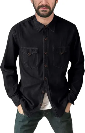 Jean Shirt for Men Long Sleeve Denim Cowboy Button Up Casual Pocket Big and Tall Summer Collared Shirt Holiday Stylish Shirts