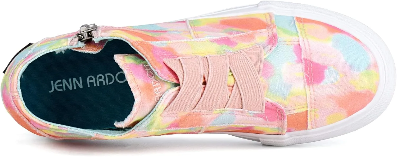 JENN ARDOR Wedge Sneakers for Women Fashion Canvas Shoes Casual Platform Hidden Heel Womens Slip On Sneaker Non Slip Side Zipper
