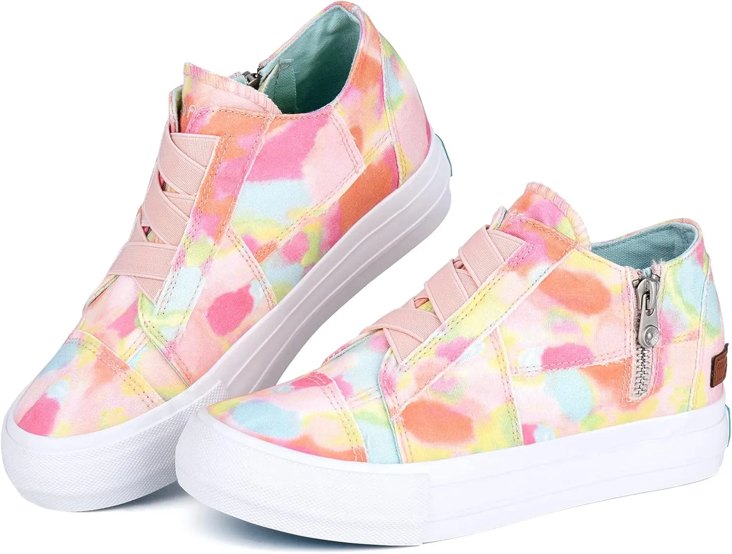 JENN ARDOR Wedge Sneakers for Women Fashion Canvas Shoes Casual Platform Hidden Heel Womens Slip On Sneaker Non Slip Side Zipper