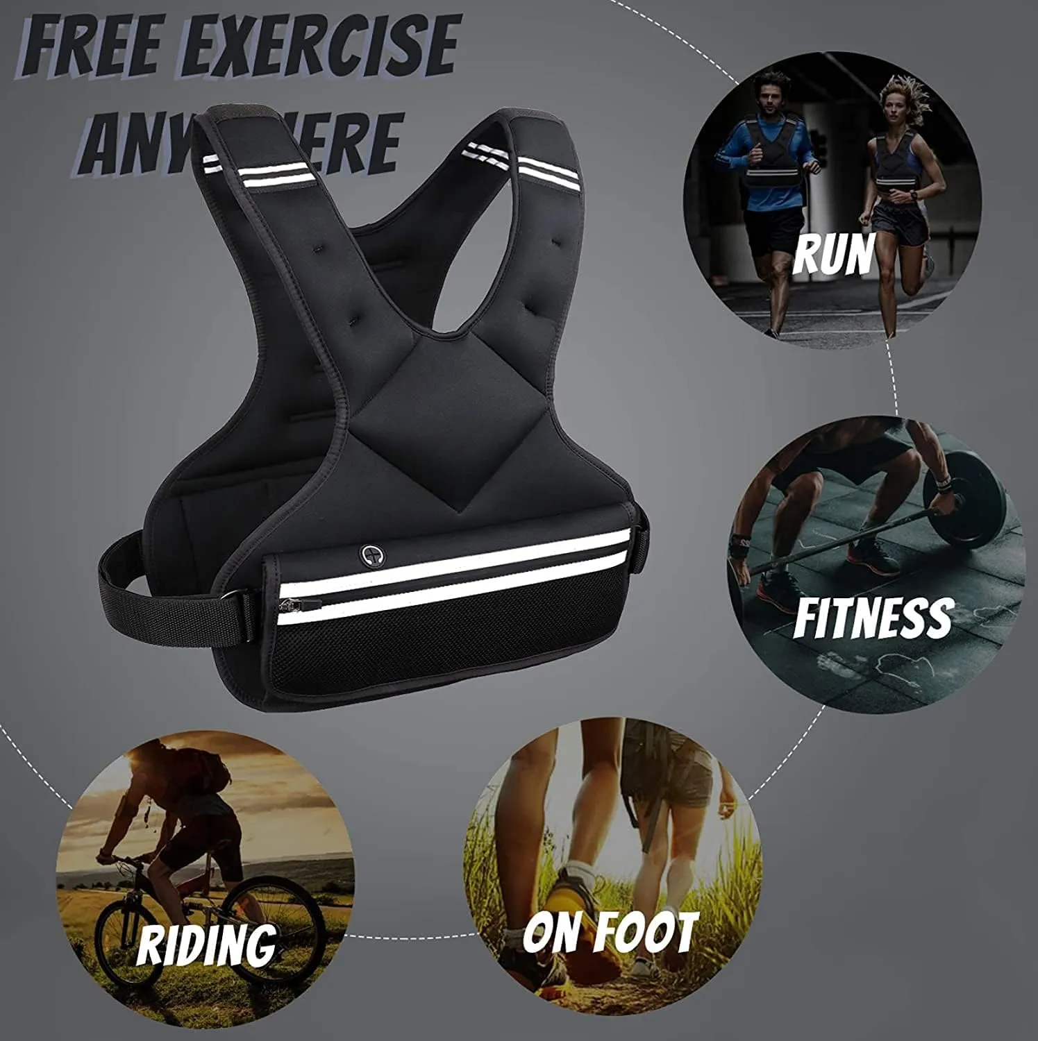 JoyPlus Adjustable Weight Vest,Strength Training Running Vest, Workout Equipment, Sport Exercise, Fitness, Weight Loss for Men 12LB, Women 8LB, Velcro or Buckle