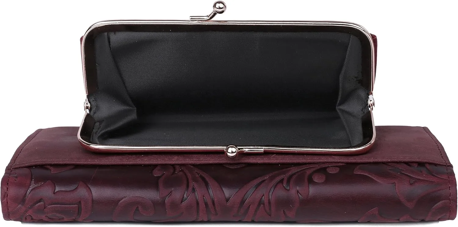Julia Buxton Tooled Leather Organizer Clutch