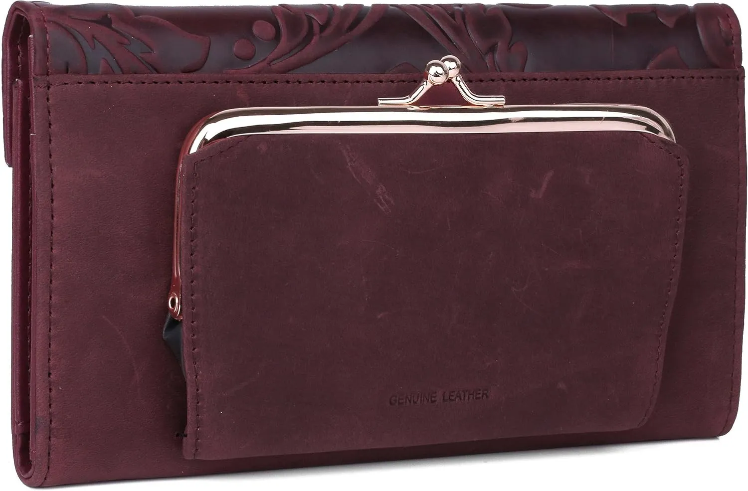 Julia Buxton Tooled Leather Organizer Clutch