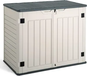 JUMMICO Horizontal Outdoor Resin Storage Shed 34 Cu. Ft. Garden Storage Extra Large Capacity Weather Resistant Storage Box for Bike, Garbage Cans, Lawnmowe, Garden Accessories