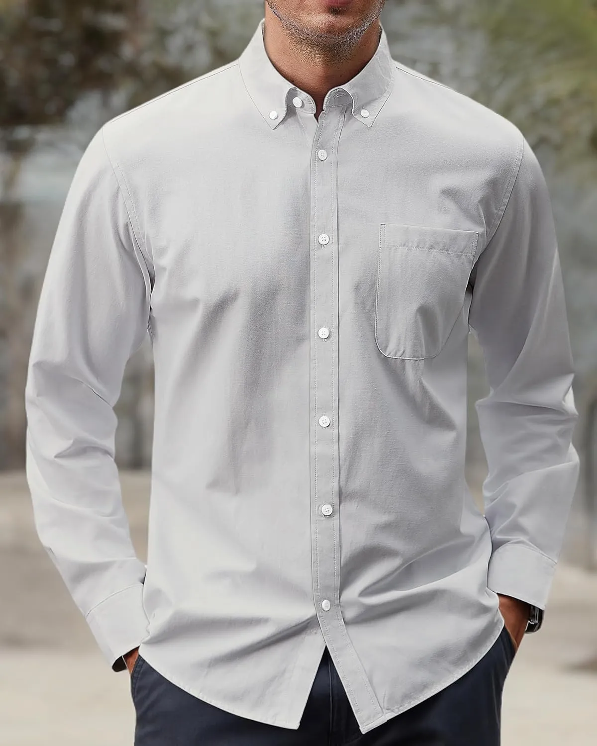 J.VER Men's Oxford Shirt Solid Casual Button Down Collar Shirts Long Sleeve Dress Shirts with Pocket