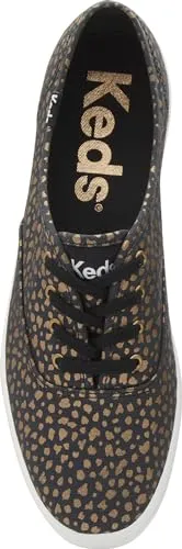 Keds Women's Champion Canvas Lace Up Sneaker, Black/Bronze Mini Dot, 10